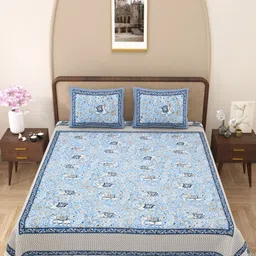 Urban Jaipur Blue & White Ethnic Motifs 200 TC Queen Bedsheet with 2 Pillow Covers-image-64