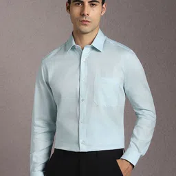 Louis Philippe Men Textured Spread Collar Cotton Formal Shirt-picture-26