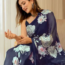 mirchi fashion Printed, Floral Print Daily Wear Chiffon, Georgette Saree image 2