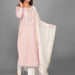 BAESD Women Floral Printed Cotton Kurta with Trousers & Dupatta-picture-30