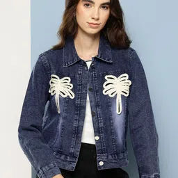CORSICA Women Blue Solid Denim Jacket-image-70