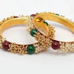 Sukkhi Set Of 2 Gold-Plated Pearls Studded Bangles image 2