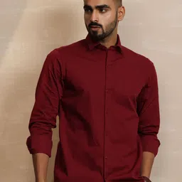Uncluttered Closet Men Standard Slim Fit Solid Spread Collar Cotton Casual Shirt-picture-34