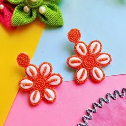 Sangria Beaded Bohemian Floral Stud Earrings image 2
