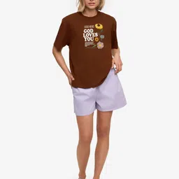 MISCHIEF MONKEY Typography Printed Drop-Shoulder Sleeves Oversized Cotton T-shirt image 2