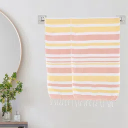 KLOTTHE Peach-Coloured Striped Cotton 233 GSM Lightweight 2 Pieces Bath Towels-59InX29.5In-image-12