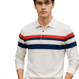 FASHIUM Men Striped Polo Collar T-shirt image 3