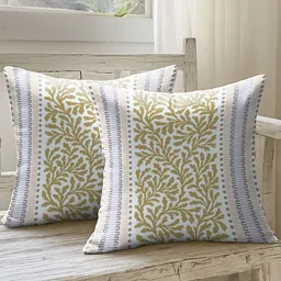 Aura Green & White 2 Pieces Floral Printed Square Cushion Covers-picture-33