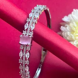 VIVAZS Women Brass American Diamond Handcrafted Silver-Plated Kada Bracelet-picture-35