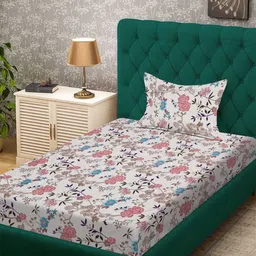 KLOTTHE Pink Floral 300 TC Single Fine Bedsheet With Pillow Cover - 88 x 59 In-picture-23