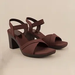 Amore Fashions Women Brown Solid Block Heels with Ankle Strap image 3