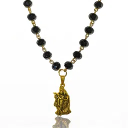 CZARDONIC Unisex Gold Plated Krishna And Radha Pendant with Black Crosscut Chain-image-8