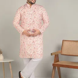 ADWYN PETER Men Floral Printed Asymmetric Mandarin Collar Kurta image 2
