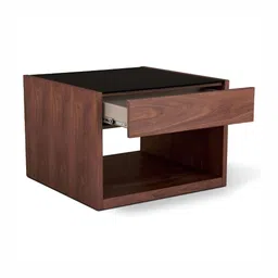 IAAH Sonnet Side Table Walnut Veneer Finish Black Glass Top Round Wooden Coffee Table image 4