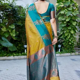 KALINI Woven Design Zari Silk Cotton Handloom Banarasi Saree image 5