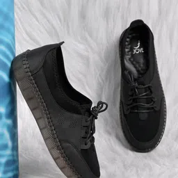 Jove Women Perforations PU Slip-On Sneakers-image-49