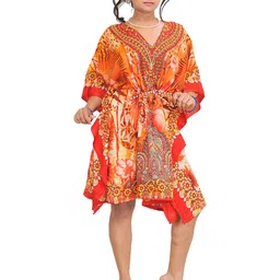 Exotic India Women Floral Print Dori at Waist Kaftan Dress-picture-10