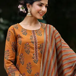KALINI Ethnic Motifs Printed Regular Kurta with Trousers & Dupatta-image-3