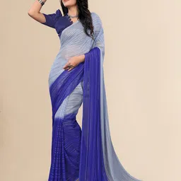 Moda Rapido Striped Satin Half and Half Saree image 1
