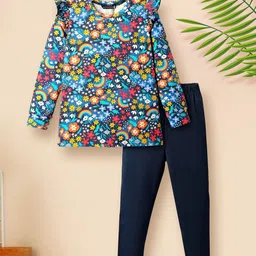 YK Girls Floral Printed Pure Cotton Top With Legging-image-72