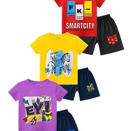 Tik Tok WEARS Boys Pack Of 2 Printed Round Neck Cotton T-shirt With Shorts-picture-8