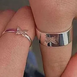 Teeragaj Set Of 2 Silver-Plated Adjustable Finger Ring-picture-36