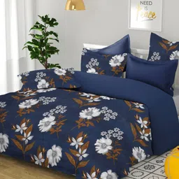 bsb home Aspire Navy Blue Floral Printed 144TC Wrinklfree Queen Bedsheet Set 2.2 m x 2.2 m image 5