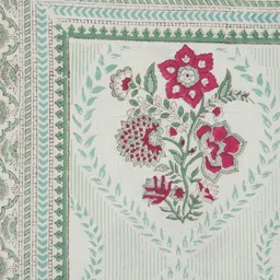 Fabindia Green & Pink Gulbagh Printed Single SizeBedCover image 4