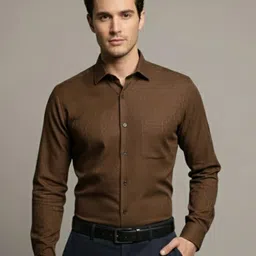 Vida Loca Men Smart Slim Fit Textured Spread Collar Cotton Formal Shirt-picture-18