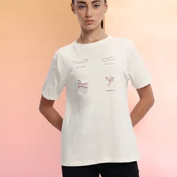 HRX by Hrithik Roshan Conversational Print Drop-Sleeves Pure Cotton Relaxed Yoga T-shirt image 5