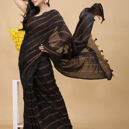 SLAGHA Striped Pure Cotton Taant Saree image 1