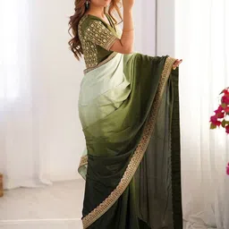 Moda Rapido Ombre Sequinned Pure Silk Saree With Unstitched Blouse Piece image 2