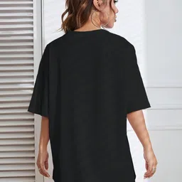 Calm Down Typography Printed Drop-Shoulder Sleeves Cotton Oversized T-shirt image 4