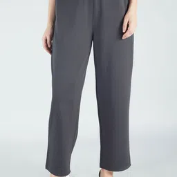 HJ HASASI Women Checked Relaxed Straight Leg Straight Fit Mid-Rise Trousers-image-87