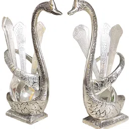 kridaykraft Metal Swan (Duck) Silver Spoon Stand for Dining Table Spoon Set with Stand/Decorative Spoon Rest Showpiece Item for Dining Table... Aluminium Cutlery Set-picture-22