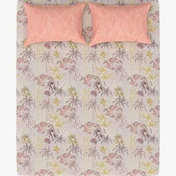 Bichauna Brown & Peach-Coloured Floral 120 TC Queen Bedsheet with 2 Pillow Covers image 2