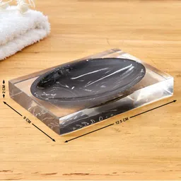 Home Centre Black & Transparent Abstract Matte Soap Dish image 3