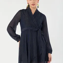 FEMMELLA Women Striped Wrap Mini Dress-image-29