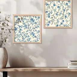 WALLLANE Brown & Blue 2 Pieces Floral And Botanical Wooden Wall Art-image-92