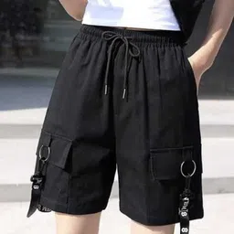 allen ville Self Design Women Black Cargo Shorts-picture-20