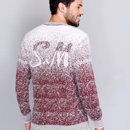 ewools Men Self Design Round Neck Maroon Sweater image 2