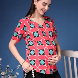 House Of Zelena Geometric Print Flared Sleeve Top image 5