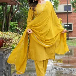 AG TEXTILE Women Ethnic Motifs Embroidered Regular Thread Work Kurta with Trousers & With Dupatta image 3