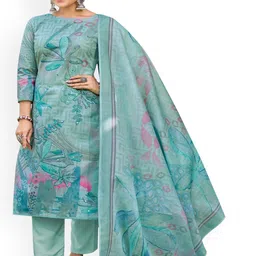 DRAVINAM Trends Floral Printed Embellished Pure Cotton Unstitched Dress Material-picture-27