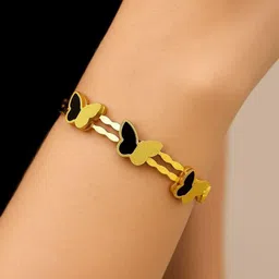 HeraDawn Stainless Steel Gold Plated Enamelled Cuff Bracelet-picture-18