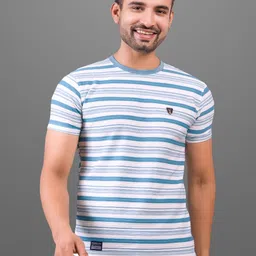 FROSEN FOX Men Striped Round Neck Cotton Slim Fit T-shirt-picture-46