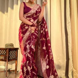 CaniBani Woven Design Zari Silk Blend Banarasi Saree image 3