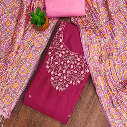 Ishin Embroidered Pure Cotton Unstitched Dress Material-picture-17