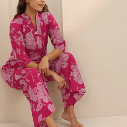 Libas Floral Printed Mandarin Collar Nightsuits-picture-19