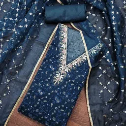 DIVASTRI Navy Blue Embroidered Unstitched Dress Material-picture-10